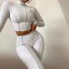 Terno Feminino Novo da Moda Primavera 2025 Preto Transfronteiriço Design de Uso Invertido Cintura Alta Slim Cor Pura Conjunto de Duas Peças