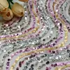 Tela de Malla Bordada con Lentejuelas Iridiscentes, Tela de Bordado Qipao para Disfraz de Escenario Multicolor con Lentejuelas