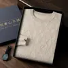 Suéter de cachemira con jacquard de rombos y cuello redondo para hombre, cachemira de cabra, capa base de lana para otoño e invierno, suéter de punto holgado
