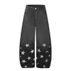 Jeans para hombre con dobladillo curvo degradado tie-dye, marca de moda, corte holgado, estampado de estrella de cinco puntas, desgastados, pantalones de pierna ancha curvos