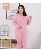 M-6XL 8 Tamanhos Cor Sólida Roupa Íntima Térmica Pijama de Manga Longa Forrado com Fleece Tamanho Grande Roupa de Casa Plus Size para Mulheres Plus Size