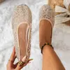 Zapatos Planos de Encaje Francés de Comercio Exterior para Mujer, Talla Grande, Nuevo Estilo de Verano, Punta Fina, Boca Baja, Slip-On, Zapatos Casuales Transpirables para Mujer