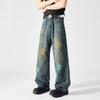 Pantalones Casuales Rectos Sueltos Estilo Retro de Hong Kong para Hombre Pantalones de Moda Bordados de la Alta Calle Americana