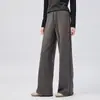 Pantalones Kornelli Rectos de Cintura Alta de Arroz Glutinoso para Mujer, Ropa Exterior de Otoño e Invierno, Pantalones Casuales Suaves y Cerosos, Pantalones de Pierna Ancha de Lujo Relajados