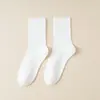 Calcetines de algodón para mujer de otoño e invierno, estilo popular transpirable hasta la mitad de la pantorrilla, adecuados para zapatos Birkenstock, calcetines de algodón holgados para mujer blancos sin costuras de doble aguja