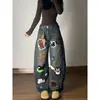 Jeans largo moderno bordado para mulheres, nova coleção de outono 2026, caimento solto, calça reta que afina