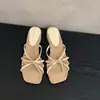 Sandalias de Tacón Grueso Color Nude Estilo Francés con una Sola Tira, Zapatos de Hada de Verano para Combinar con Vestidos, Calzado de Exterior con Tira Fina, Sandalias Romanas de Estilo Nocturno