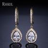 RAKOL Europeu e Americano Personalidade Elegante Gota Gancho de Orelha Clássico Clássico das Mulheres Micro-incrustado AAA Zircon Brincos de Noiva