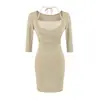 Conjunto de dos piezas para mujer: top strapless de tirantes + vestido de manga tres cuartos con cuello cuadrado, nuevo estilo de verano, vestido ajustado bodycon de cintura alta
