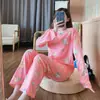 Pijamas para Mujer, Pantalones de Manga Larga para Otoño, Pijamas Sueltos de Dibujos Animados con Cuello Redondo, Trajes de Ropa para el Hogar para Mujer, Venta al por Mayor Directa de Fábrica
