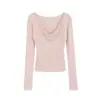 Top de malha ombro a ombro, que revela a clavícula, de um ombro só, para mulheres, estilo puro e suave, inspirado em Versalhes, rosa claro, camada base etérea