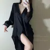 Ropa de dormir de verano para mujer, sexy y seductora, estilo novio, conjunto de loungewear de gasa de manga larga, color liso de alta gama
