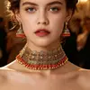 Conjunto de Collar y Aretes Exagerados Estilo Indio Retro Europeo y Americano Transfronterizo, Collar y Aretes de Temperamento Bohemio Estilo Étnico