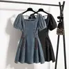 Foto Real de Ropa de Verano Tallas Grandes para Mujeres Ligeramente Gorditas, Diseño de Nicho Estilo Francés, Oculta la Barriga, Vestido de Mezclilla de Calidad para Mujeres