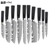 En Stock Más Vendido Transfronterizo Hogar Cocina Juego de Cuchillos de Acero Inoxidable con Patrón Láser Damasco y Mango de Madera de Colores