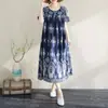 Vestido de Algodão e Seda Estilo Étnico Novo 2026, Estampa Floral Luxuosa e Elegante, Vestido Longo Estiloso para Mães, Adequado para Uso ao Ar Livre