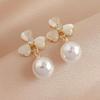 S925 Agulha de Prata Coreia do Sul Nova Opala Flor Orelha Stud Pérola Pingente Moda Elegante All-match Design Ear Stud