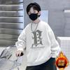 Moletom Infantil com Forro de Lã 2025 Outono e Inverno Novo Estilo Estampado com Letras Gola Redonda Roupa de Outono Para Meninos Tamanhos Médio e Grande Tops Soltos para Crianças