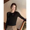 Suéter corto de punto de ochos con cuello redondo para mujer, 100% lana Merino pura, camisa Otoño Invierno, estilo europeo, de punto suave y pegajoso de alta gama, capa base