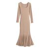 Vestido de manga larga Lotus paso a paso extendido para mujer otoño e invierno cuello cuadrado hombros descubiertos cintura sexy tubo falda sirena