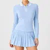 Conjunto Esportivo Novo Transfronteiriço de Tênis para Mulheres, Camisa Polo, Top Fitness Yoga Respirável de Manga Longa, Calça Saia