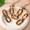 Conjunto de Colar e Brincos Moda Europeia e Americana Transfronteiriça Joias Geométricas Âmbar Transparente Estampa de Leopardo