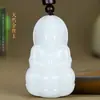 Jade Blanco de Hetian, Xinjiang, Colgante de Jade de Guanyin, Buda de Jade, Seda Dorada, Colgante de Jade de Buda Sonriente para Pareja Hombre y Mujer