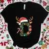 Camiseta Navideña para Mujer con Gráfico de Letra A-Z, Estampado de Letra de Papá Noel, Top Casual para Fiesta Navideña