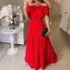 Vestido Maxi de Playa Europeo Verano 2026 de un Hombro con Mangas Abullonadas, Volantes, Cintura Elástica, Capas y Dobladillo Ancho