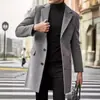 Comércio Exterior Transfronteiriço Amazon moda masculina outono e inverno sobretudo de lã de abotoamento simples com gola de terno estilo britânico, casaco de comprimento médio
