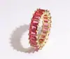 Anillo de compromiso popular de circón cuadrado rectangular arcoíris para mujer, anillo colorido