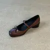 Versión de cuero suave~Zapatos Mary Jane suaves de estilo ballet artístico vintage para mujer con punta cuadrada, lazo y correa poco profunda