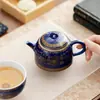Colección de Juego de Té Kung Fu Cerámico para el Hogar con Patrón Azul y Dorado de las Dinastías Tang y Song: Tetera, Taza de Maestro, Gaiwan, Taza de Té, Taza de Cata