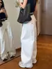Jeans blancos de pierna ancha de cintura alta estilo coreano para mujer, nueva colección de otoño, diseño multibolsillos, efecto adelgazante, estilo de pierna curva, pantalones casuales y versátiles