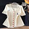 Fábrica Dalang Suéter de Punto Fino de Seda Helada de Verano Ropa de Verano para Mujer 2026 Nuevo Bordado Retro Cuello en V Adelgazante