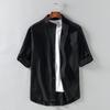 Camisa de Linho Manga Sete Pontos Outono Versátil Estilo Chinês Camisa Masculina Casaco Masculino Solto Top Casual de Algodão e Linho
