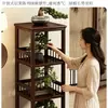 Nuevo soporte cuadrado de bambú estilo chino para flores, estante de almacenamiento de varios niveles para el suelo, estante de almacenamiento para sala de estar, soporte para flores de interior