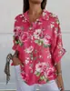 2024 Nuevo Otoño Transfronterizo Patrón Estampado Colorblock 3D Camisa Casual Holgada para Mujer Europea y Americana Top con Botones