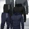 Conjunto de sudadera con capucha y pantalón de chándal de 3 piezas para hombre, adecuado para las temporadas de primavera y otoño, incluyendo sudaderas tipo pullover de color liso.