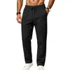 Calça esportiva reta de cor sólida para homens, de outono, transfronteiriça, cintura com cordão casual, calça casual reta de corte solto para homens
