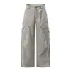 Calças de trabalho americanas retrô desgastadas para homens, design de marca de moda high street, calças largas plissadas com múltiplos bolsos