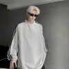 Moletom cinza gola careca estilo americano para homens, novo modelo primavera e outono 2026, color blocking com três listras, jaqueta estilosa e casual