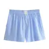 Fornecimento direto da fábrica atacado para comércio exterior feminino primavera 2025 nova moda confortável conjunto de shorts e camisa listrada contrastante