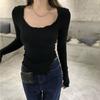 Camiseta Cinza Feminina, Outono Ajustada Manga Longa Camiseta Básica, 2025 Novo Design Curto Top Estudante