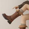 Maillard Dois Usos Couro Integral Confortável Fivela de Cinto com Solado Grosso Botas de Cavaleiro 2025 Salto Médio Grosso Botas de Couro Genuíno para Mulheres