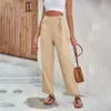 Pantalones Rectos Fluidos de Cintura Alta de Color Sólido con Cordón de Pierna Ancha para Mujer, Novedad Primavera/Verano 2026 Transfronterizos Europeos y Americanos