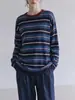 Blusa relaxada e casual estilo francês para mulheres, camisa de tricô listrada de manga longa estilo old money de verão com proteção solar, top soltinho casual