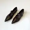 Zapatos de vestir sencillos de punta fina para mujer, estilo commuter, de 3~5 cm, zapatos Mary Jane de piel auténtica con una sola tira, zapatos pequeños de piel de punta fina y tacón bajo, nueva colección primavera/otoño