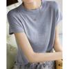 Stock Listo Directo de Fábrica Lote Nuevo Delgado Elegante Transpirable Delgado Cuello Redondo Camiseta de Manga Corta de Punto de Seda de Hielo para Mujer