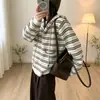 Cárdigan de punto con capucha y cordón a rayas estilo coreano LEKA 2026 otoño e invierno nuevo suelto adelgazante elegante casual suéter